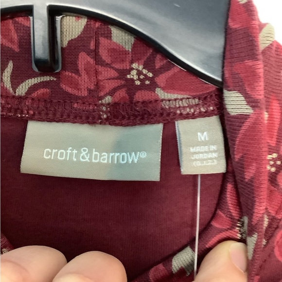 Croft & Barrow Medium 8 - 10 Mockneck Shirt Flowers Wine Tan Long Sleeve NWT - Picture 7 of 9